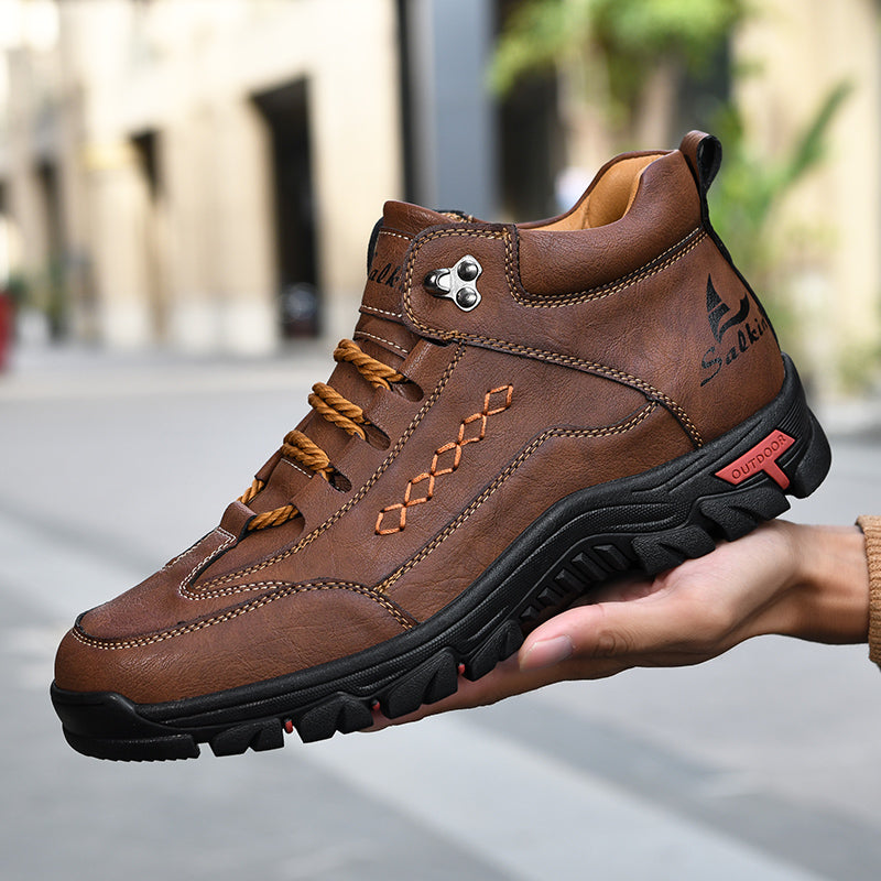 (🎁#5 Best Seller)  Men’s Orthopedic Handmade Leather Driving Boots–Pressure Relief, Waterproof, Slip-Resistant, Wide Toe, Arch&Ankle Support for Everyday & Travel