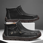 (🎁#6 Best Seller) Men's Top-Quality Motorcycle Boots Hand-Stitched Genuine Leather Boots-Wide Toe, Waterproof, Anti-Slip, Anti-Sprain, Suitable for Work, Driving, Hiking