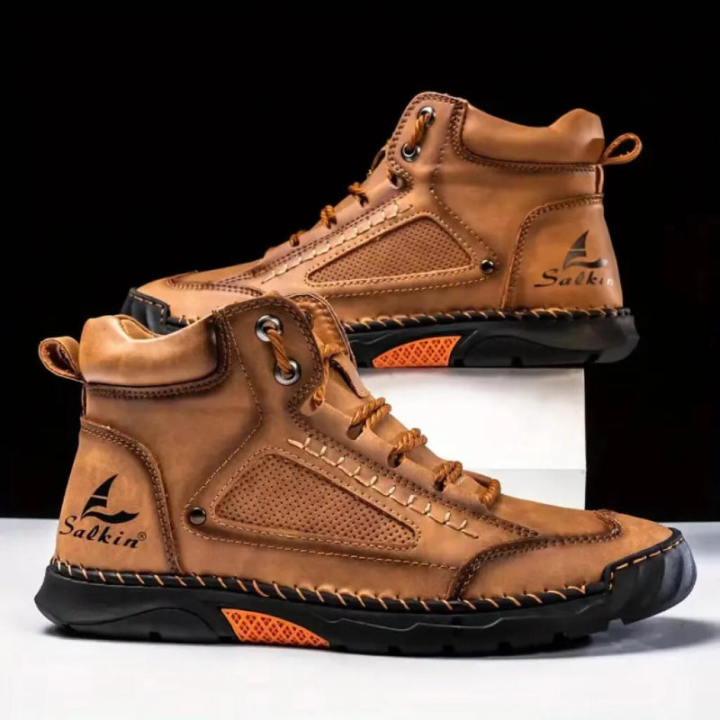 (🎁#2 Best Seller) Men's Handmade Leather Boots Waterproof Arch Support Spacious Toe Box