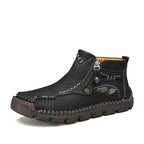 (🎁#6 Best Seller) Men's Top-Quality Motorcycle Boots Hand-Stitched Genuine Leather Boots-Wide Toe, Waterproof, Anti-Slip, Anti-Sprain, Suitable for Work, Driving, Hiking