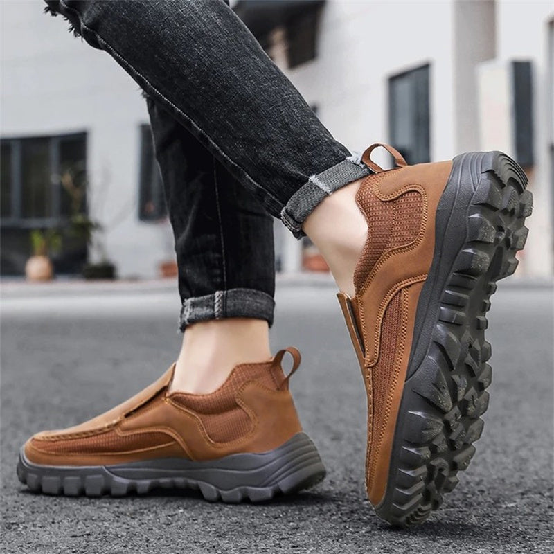 Men's Orthopedic Genuine Leather Relaxed-Fit Slip-On Loafer for Diabetics, Arch Support Hiking Shoes for  everyday casual wear