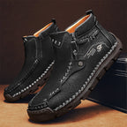 (🎁#6 Best Seller) Men's Top-Quality Motorcycle Boots Hand-Stitched Genuine Leather Boots-Wide Toe, Waterproof, Anti-Slip, Anti-Sprain, Suitable for Work, Driving, Hiking