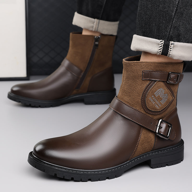 Men’s Orthopedic Motorcycle Handmade Boot–Pressure Relief, Waterproof, Slip-Resistant, Wide Toe, Arch&Ankle Support