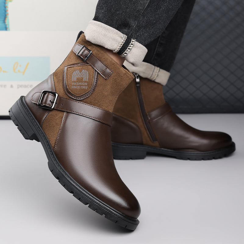 Men’s Orthopedic Motorcycle Handmade Boot–Pressure Relief, Waterproof, Slip-Resistant, Wide Toe, Arch&Ankle Support