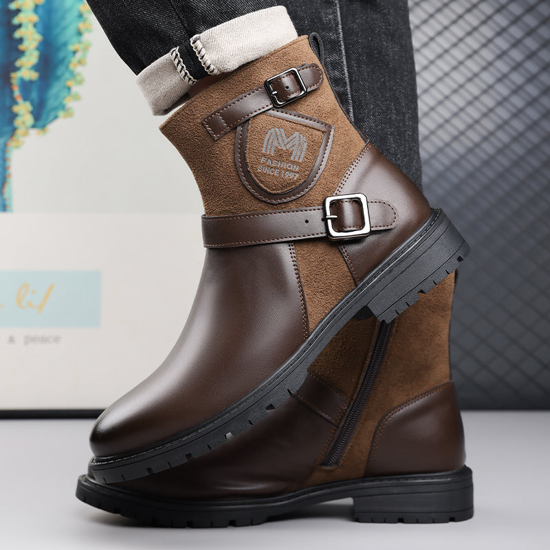Men’s Orthopedic Motorcycle Handmade Boot–Pressure Relief, Waterproof, Slip-Resistant, Wide Toe, Arch&Ankle Support