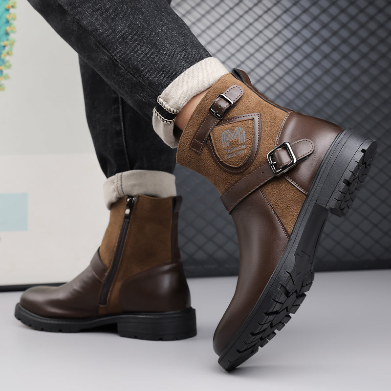 Men’s Orthopedic Motorcycle Handmade Boot–Pressure Relief, Waterproof, Slip-Resistant, Wide Toe, Arch&Ankle Support