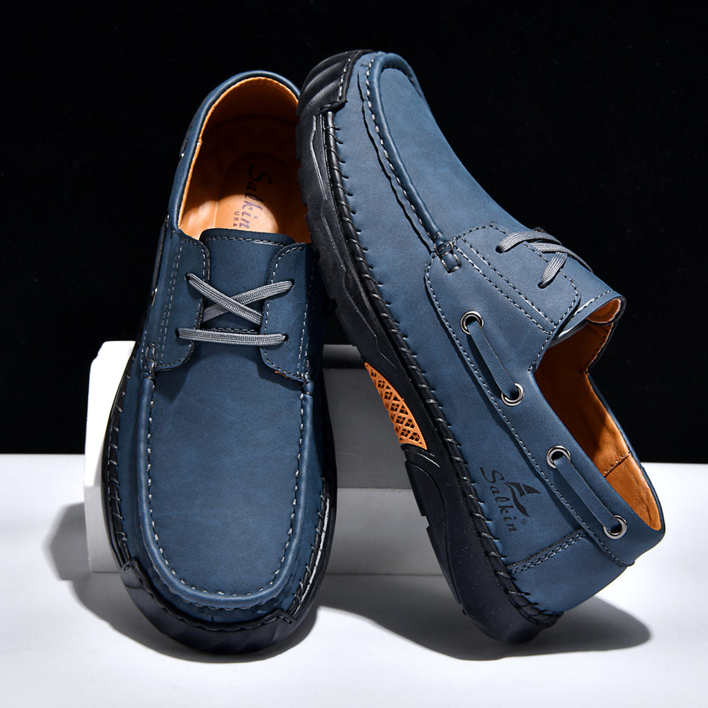 Men's Orthopedic Slip-Ons | Hand-Stitched Leather | 18mm Arch Support | 4E Wide Fit