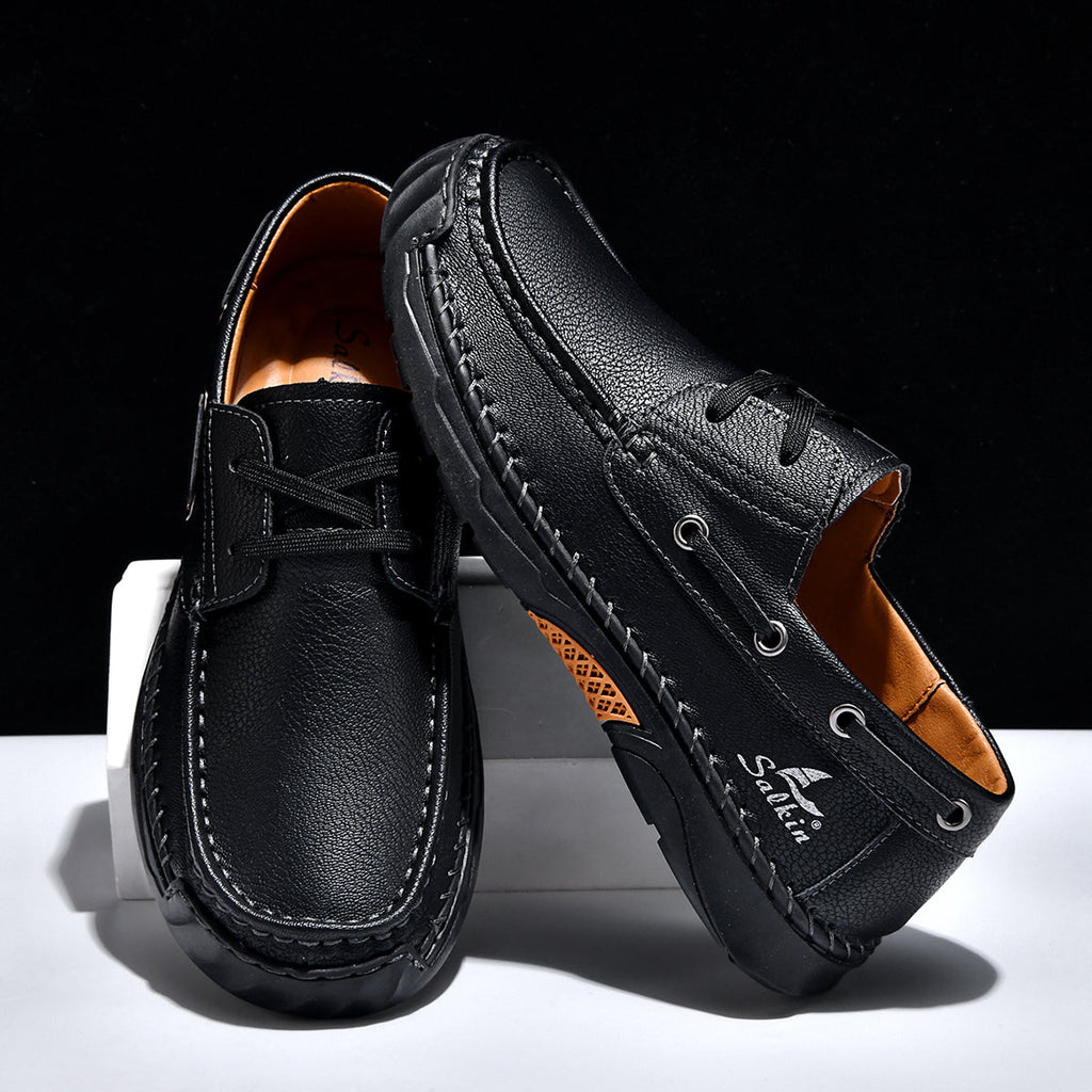 Men's Orthopedic Slip-Ons | Hand-Stitched Leather | 18mm Arch Support | 4E Wide Fit