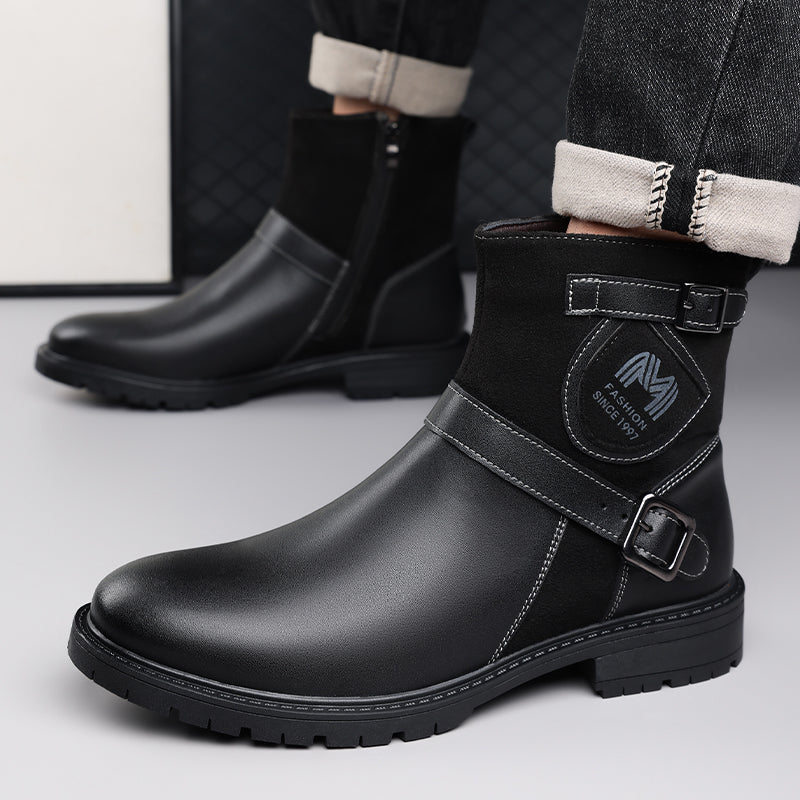 Men’s Orthopedic Motorcycle Handmade Boot–Pressure Relief, Waterproof, Slip-Resistant, Wide Toe, Arch&Ankle Support