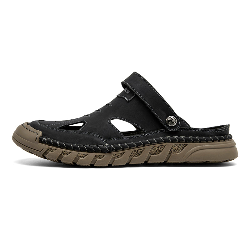 (⏰Limited Time Sale 70% OFF 🔥)Men's Premium Leather Orthopedic Sandals Handcrafted Full-Grain Leather-Closed Toe, Arch Support, Anti-Slip, Shock-Absorbing, Suitable for Riding, Gardening, Daily Errands