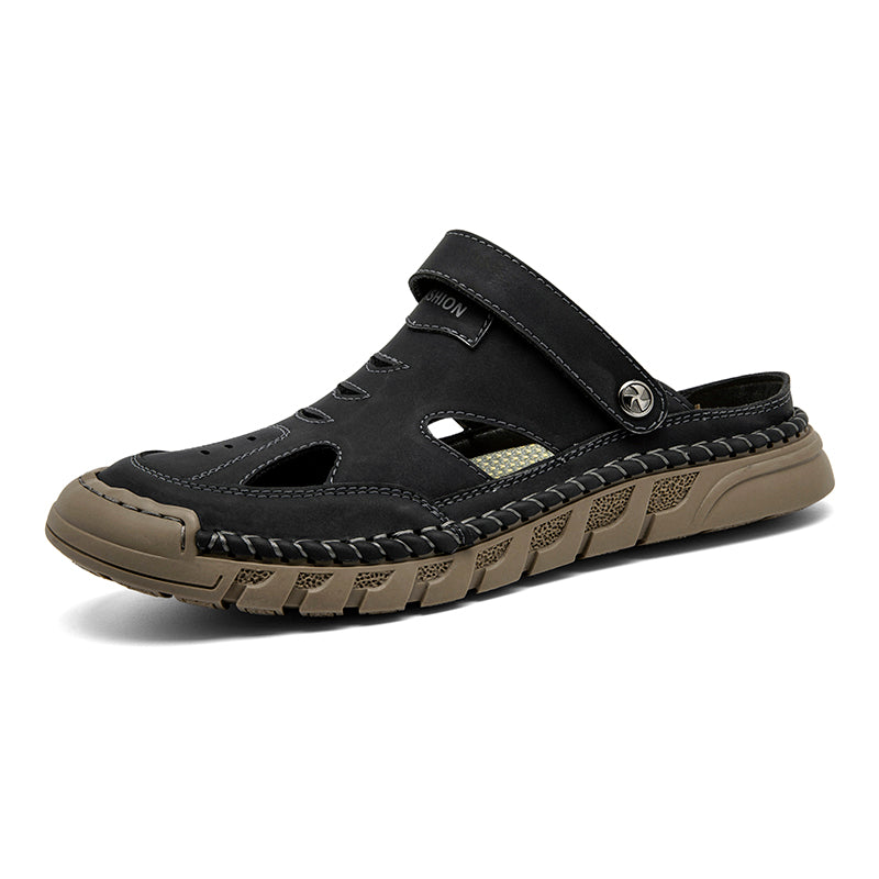 (⏰Limited Time Sale 70% OFF 🔥)Men's Premium Leather Orthopedic Sandals Handcrafted Full-Grain Leather-Closed Toe, Arch Support, Anti-Slip, Shock-Absorbing, Suitable for Riding, Gardening, Daily Errands