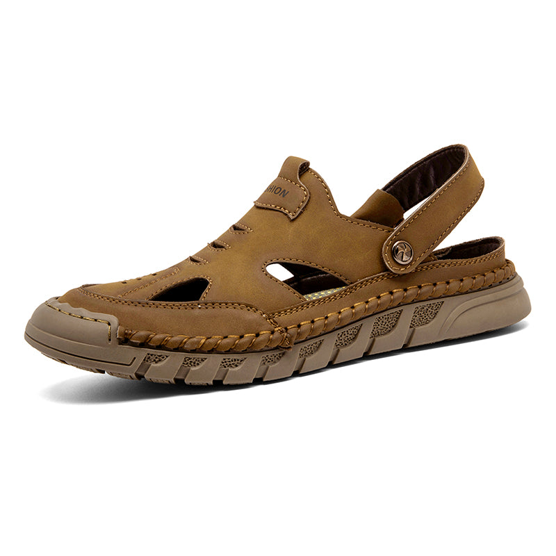 (⏰Limited Time Sale 70% OFF 🔥)Men's Premium Leather Orthopedic Sandals Handcrafted Full-Grain Leather-Closed Toe, Arch Support, Anti-Slip, Shock-Absorbing, Suitable for Riding, Gardening, Daily Errands