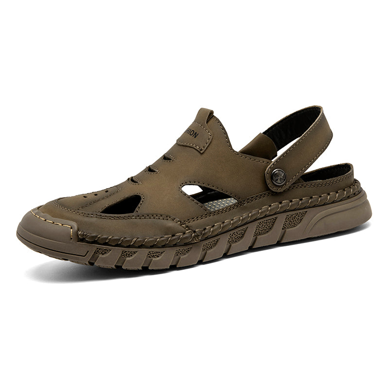 (⏰Limited Time Sale 70% OFF 🔥)Men's Premium Leather Orthopedic Sandals Handcrafted Full-Grain Leather-Closed Toe, Arch Support, Anti-Slip, Shock-Absorbing, Suitable for Riding, Gardening, Daily Errands