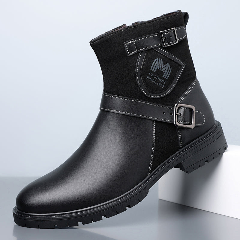 Men’s Orthopedic Motorcycle Handmade Boot–Pressure Relief, Waterproof, Slip-Resistant, Wide Toe, Arch&Ankle Support