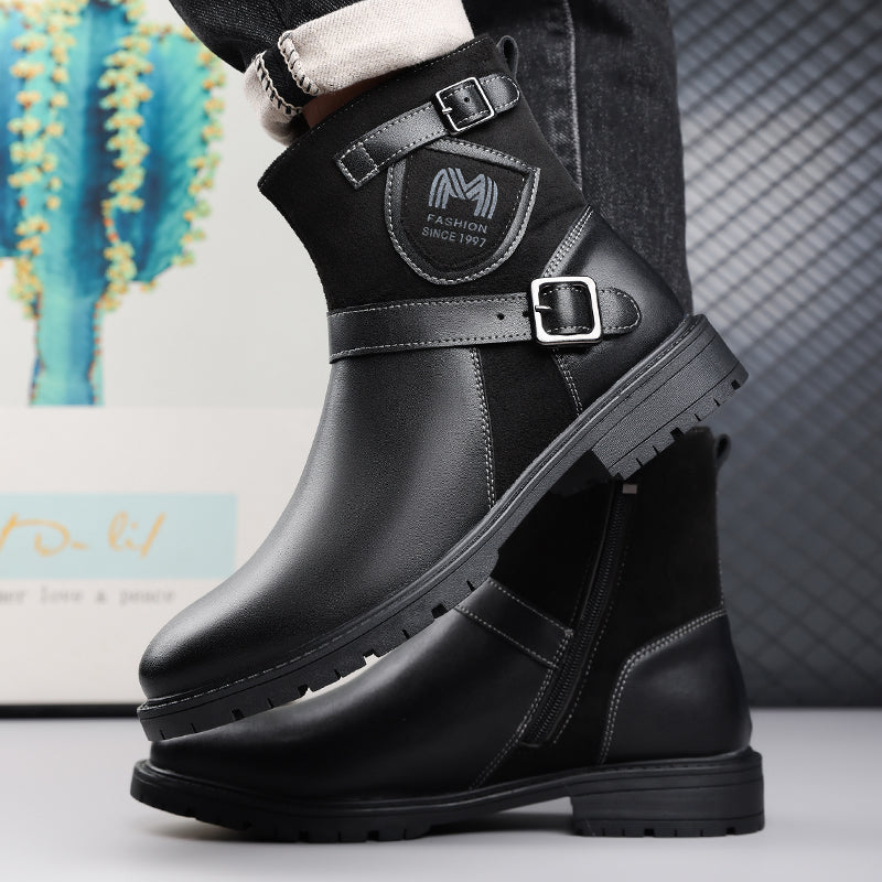 Men’s Orthopedic Motorcycle Handmade Boot–Pressure Relief, Waterproof, Slip-Resistant, Wide Toe, Arch&Ankle Support