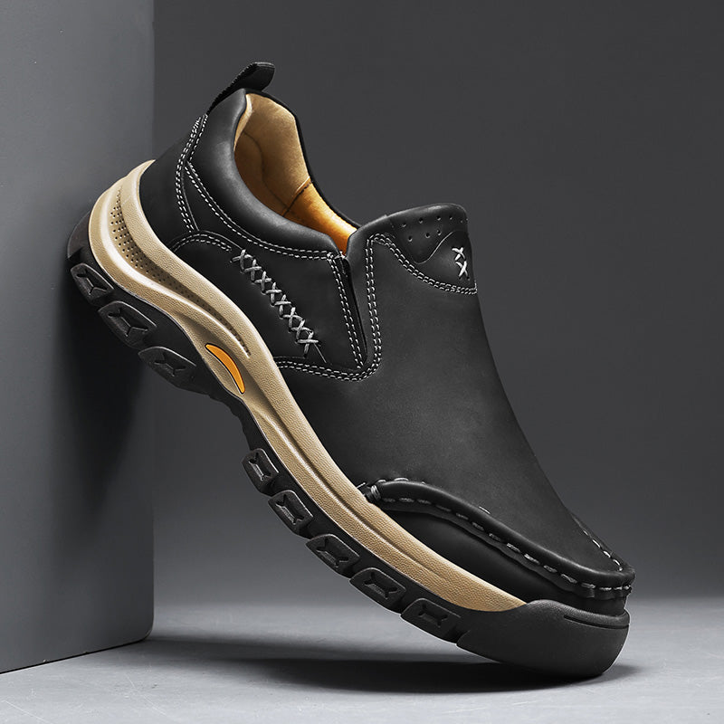 Men’s Handmade Leather Work Shoes – Arch Support, Wide Toe Box, Breathable Lining, Lightweight Protective & Slip-Resistant for Outdoor Work