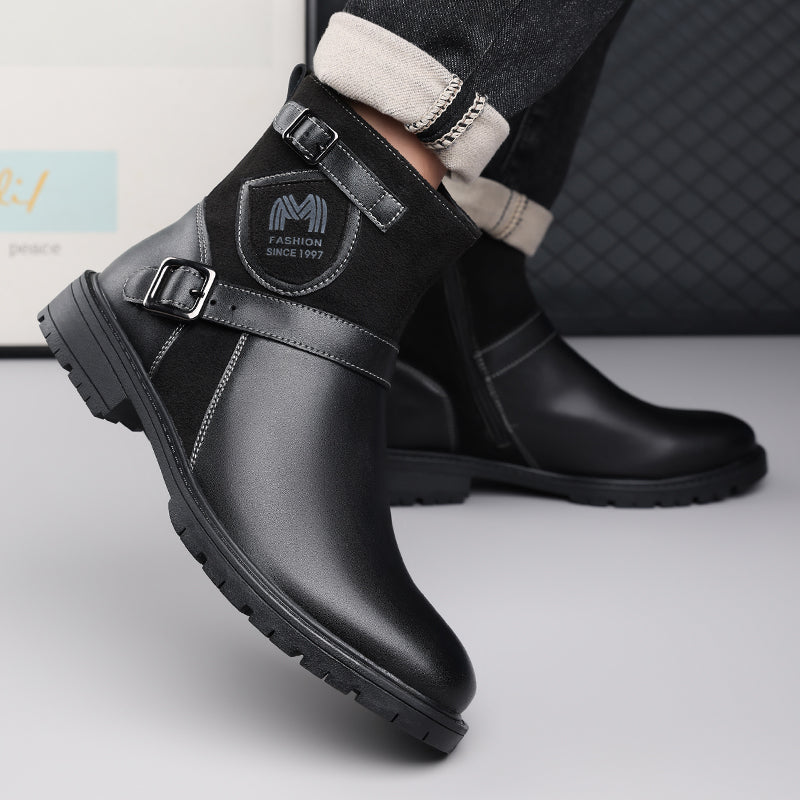 Men’s Orthopedic Motorcycle Handmade Boot–Pressure Relief, Waterproof, Slip-Resistant, Wide Toe, Arch&Ankle Support