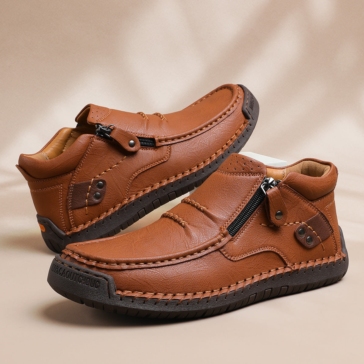 ⏰Limited Time Sale 70% OFF-Men’s Handmade Premium Leather Slip-On Driving Boots – Wide Toe, Arch Support, Waterproof, Pressure Relief, Non-Slip Sole for Casual, Travel & Outdoor