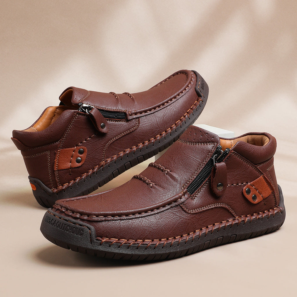 ⏰Limited Time Sale 70% OFF-Men’s Handmade Premium Leather Slip-On Driving Boots – Wide Toe, Arch Support, Waterproof, Pressure Relief, Non-Slip Sole for Casual, Travel & Outdoor