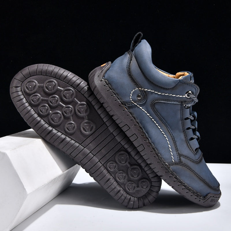(💥Top Rated Choice) Men’s Handmade Leather Outdoor Shoes – Arch Support, Wide Fit, Comfortable, Rugged Non-Slip Sole for Work & Hiking