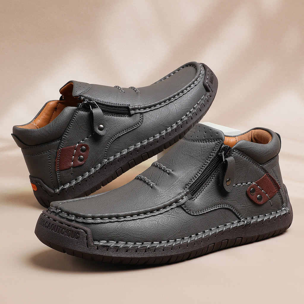 ⏰Limited Time Sale 70% OFF-Men’s Handmade Premium Leather Slip-On Driving Boots – Wide Toe, Arch Support, Waterproof, Pressure Relief, Non-Slip Sole for Casual, Travel & Outdoor