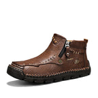 (🎁#6 Best Seller) Men's Top-Quality Motorcycle Boots Hand-Stitched Genuine Leather Boots-Wide Toe, Waterproof, Anti-Slip, Anti-Sprain, Suitable for Work, Driving, Hiking