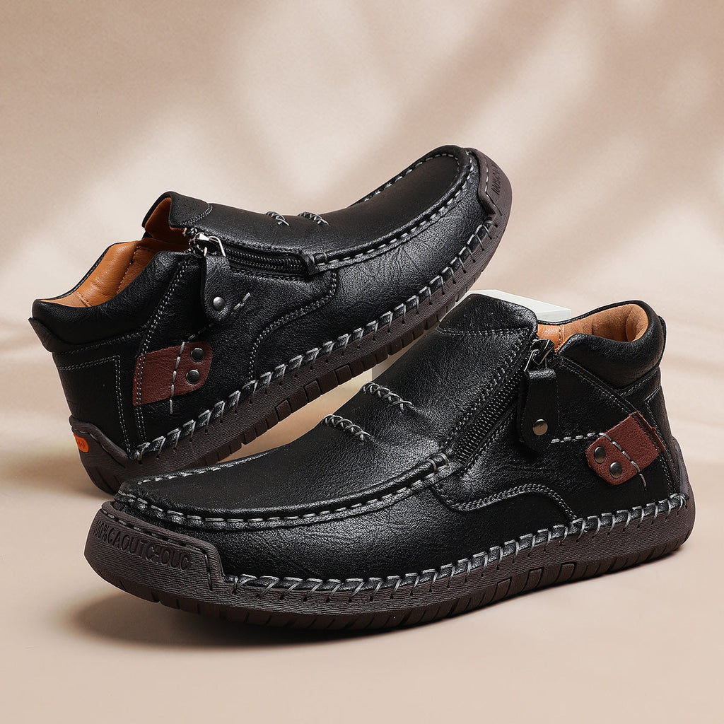 ⏰Limited Time Sale 70% OFF-Men’s Handmade Premium Leather Slip-On Driving Boots – Wide Toe, Arch Support, Waterproof, Pressure Relief, Non-Slip Sole for Casual, Travel & Outdoor