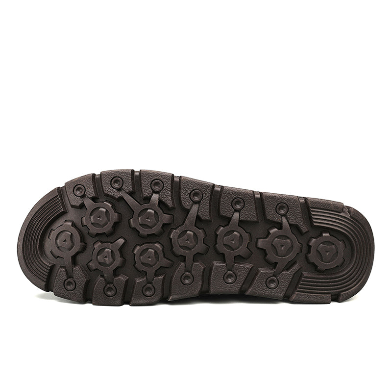 (🎁#6 Best Seller) Men's Top-Quality Motorcycle Boots Hand-Stitched Genuine Leather Boots-Wide Toe, Waterproof, Anti-Slip, Anti-Sprain, Suitable for Work, Driving, Hiking
