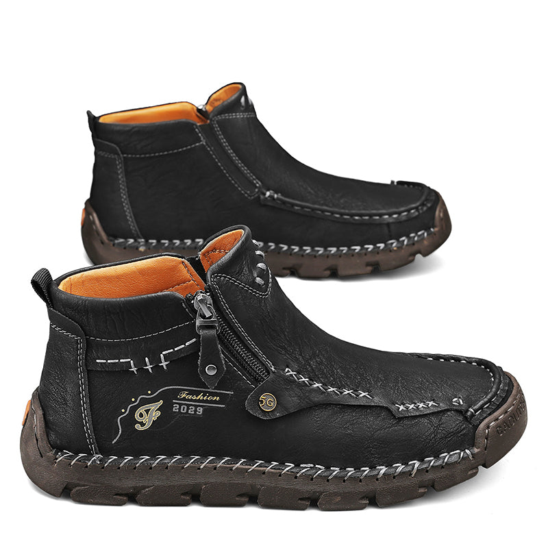 (🎁#6 Best Seller) Men's Top-Quality Motorcycle Boots Hand-Stitched Genuine Leather Boots-Wide Toe, Waterproof, Anti-Slip, Anti-Sprain, Suitable for Work, Driving, Hiking