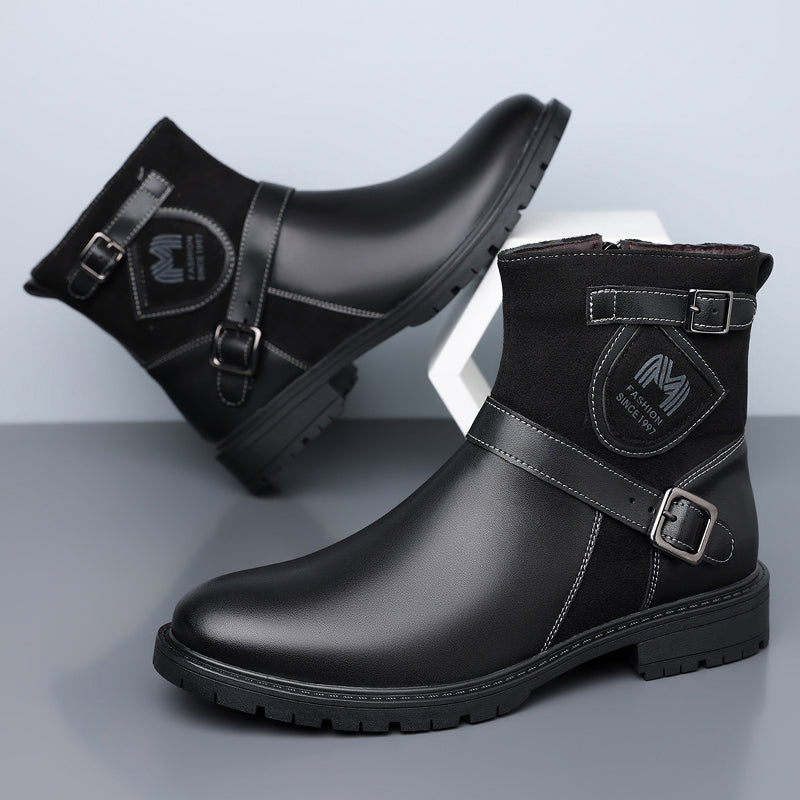 Men’s Orthopedic Motorcycle Handmade Boot–Pressure Relief, Waterproof, Slip-Resistant, Wide Toe, Arch&Ankle Support
