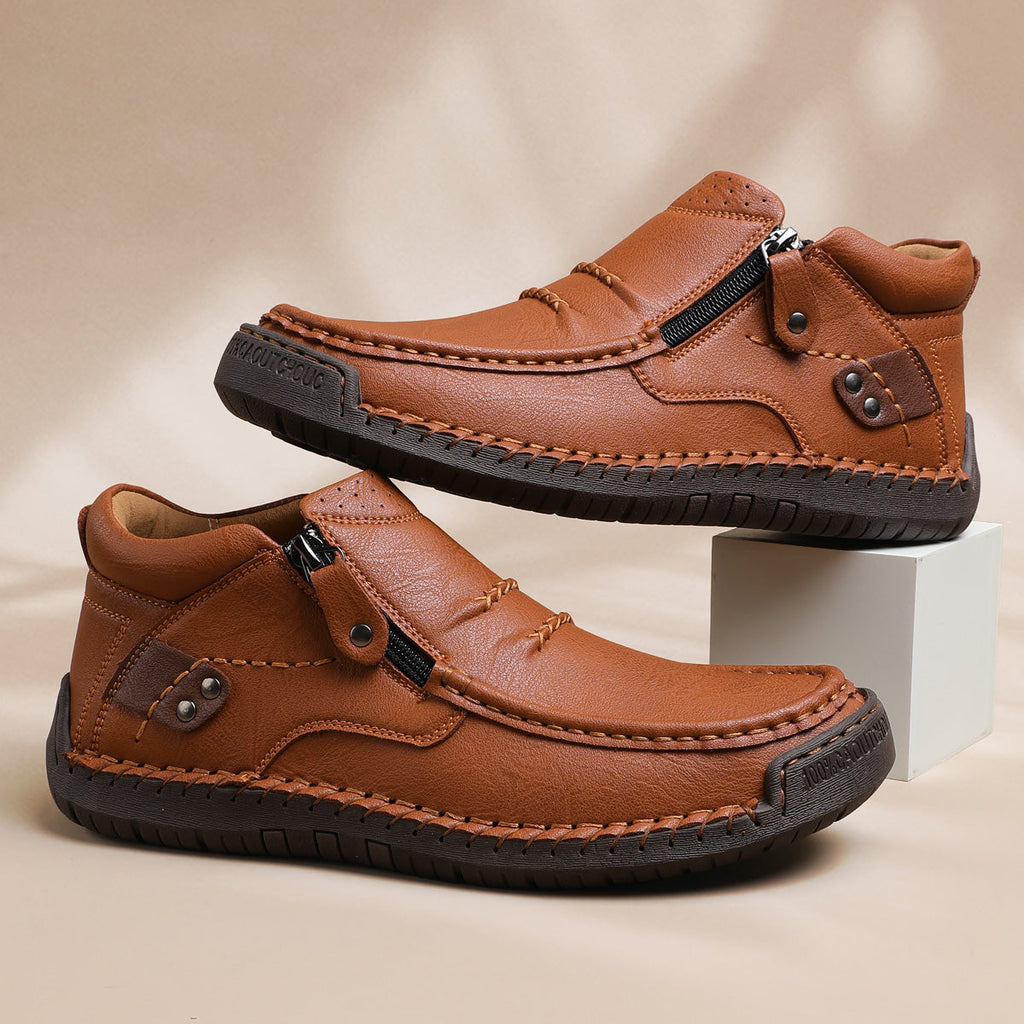⏰Limited Time Sale 70% OFF-Men’s Handmade Premium Leather Slip-On Driving Boots – Wide Toe, Arch Support, Waterproof, Pressure Relief, Non-Slip Sole for Casual, Travel & Outdoor
