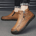 (🎁#6 Best Seller) Men's Top-Quality Motorcycle Boots Hand-Stitched Genuine Leather Boots-Wide Toe, Waterproof, Anti-Slip, Anti-Sprain, Suitable for Work, Driving, Hiking