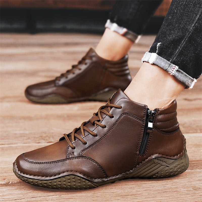 ⏰Limited-Time 70% OFF –Men's Orthopedic Ankle Boots Leather with Zip – Arch Support, Non-Slip, Waterproof, Boots for Work & Outdoors