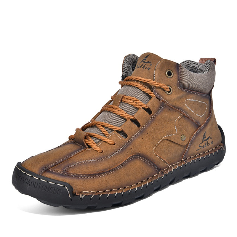 ⏰Limited-Time 70% OFF–Men's Comfortable Handmade Leather Boots – Waterproof, Arch Support, Pressure Relief, Spacious Toe Box Outdoor Leather Shoes