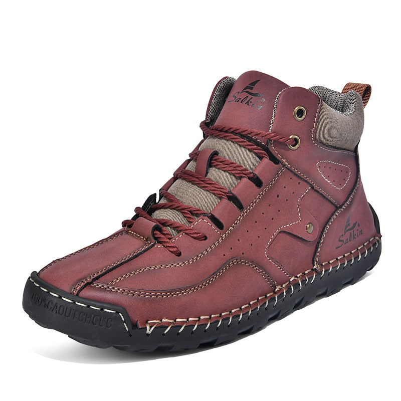 ⏰Limited-Time 70% OFF–Men's Comfortable Handmade Leather Boots – Waterproof, Arch Support, Pressure Relief, Spacious Toe Box Outdoor Leather Shoes