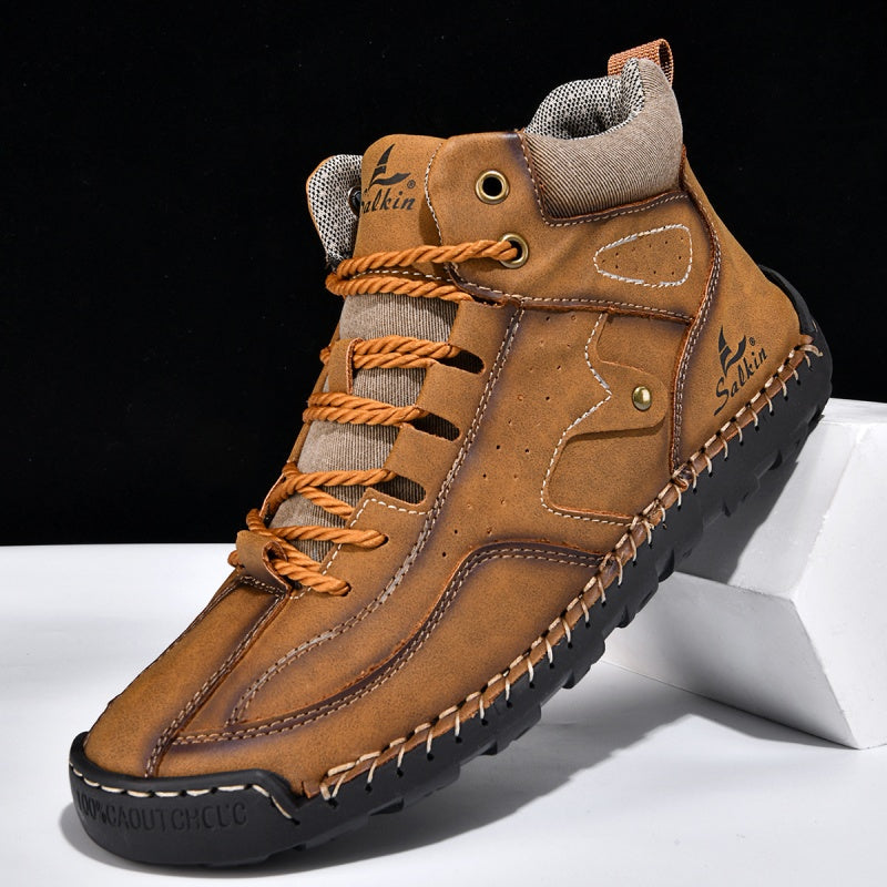 ⏰Limited-Time 70% OFF–Men's Comfortable Handmade Leather Boots – Waterproof, Arch Support, Pressure Relief, Spacious Toe Box Outdoor Leather Shoes