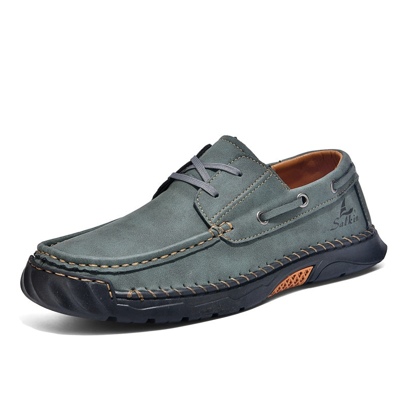 (💥Top Rated Choice)  Men’s Orthopedic Premium Handmade Leather Boat Shoes – Pressure Relief, Waterproof, Slip-Resistant, Wide Toe, Arch&Ankle Support for Everyday & Travel