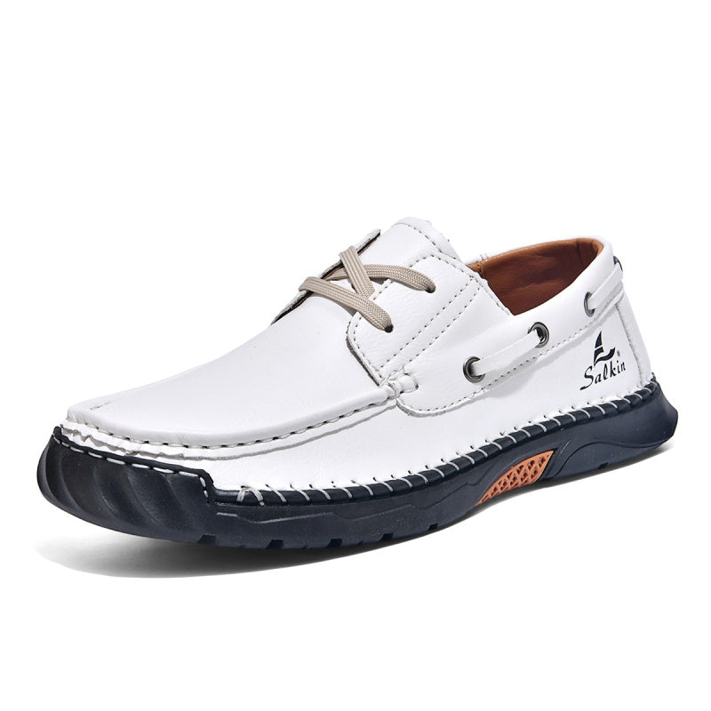 (💥Top Rated Choice)  Men’s Orthopedic Premium Handmade Leather Boat Shoes – Pressure Relief, Waterproof, Slip-Resistant, Wide Toe, Arch&Ankle Support for Everyday & Travel