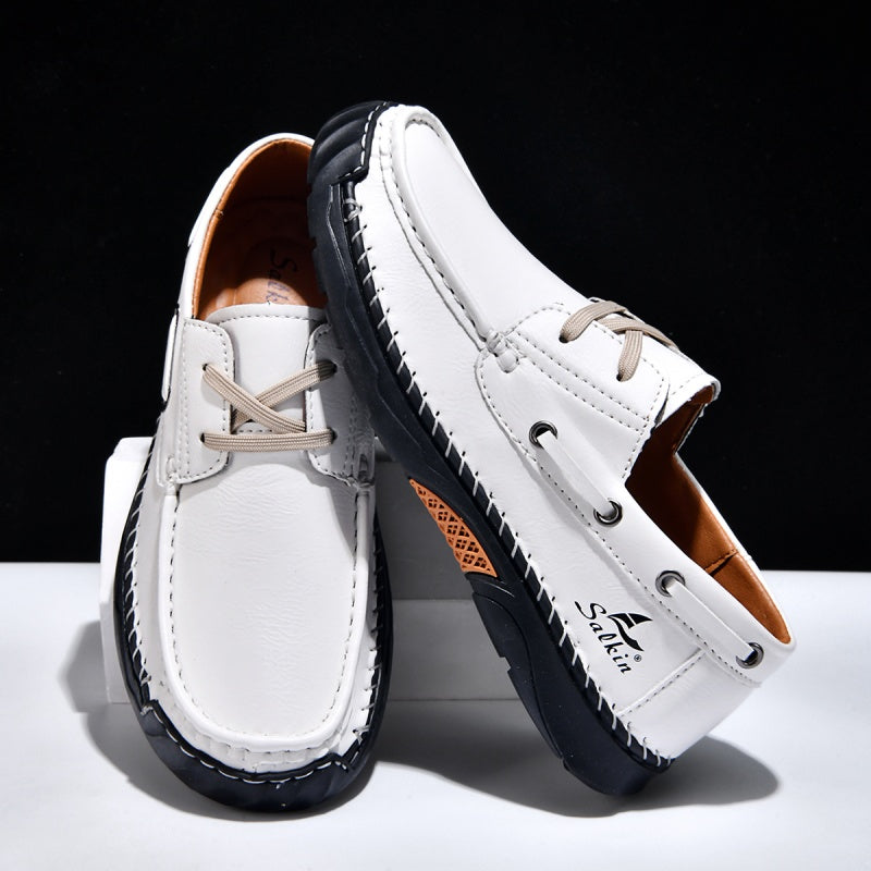 (💥Top Rated Choice)  Men’s Orthopedic Premium Handmade Leather Boat Shoes – Pressure Relief, Waterproof, Slip-Resistant, Wide Toe, Arch&Ankle Support for Everyday & Travel