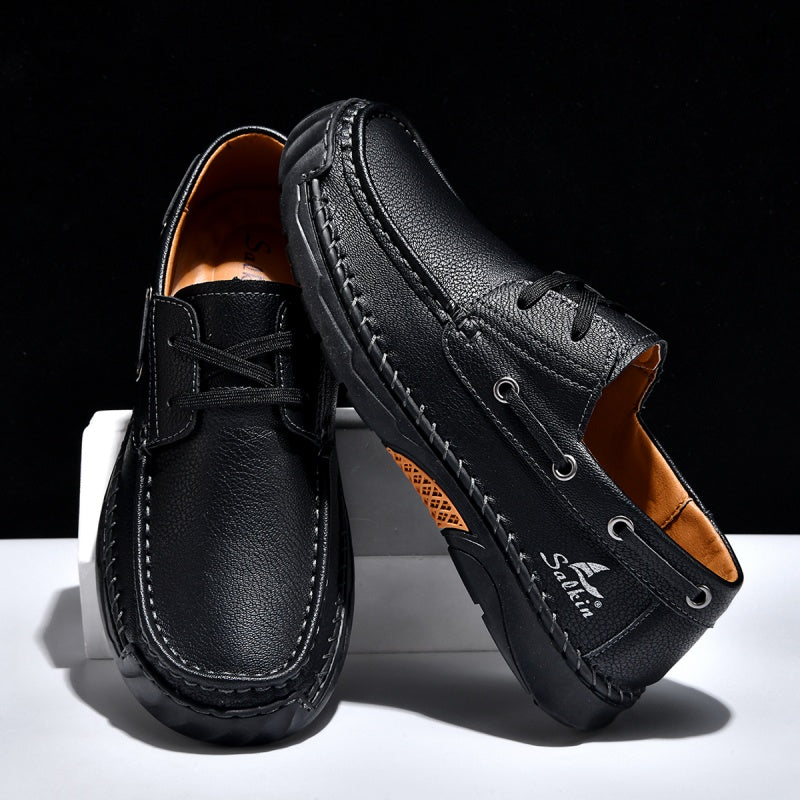 (💥Top Rated Choice)  Men’s Orthopedic Premium Handmade Leather Boat Shoes – Pressure Relief, Waterproof, Slip-Resistant, Wide Toe, Arch&Ankle Support for Everyday & Travel
