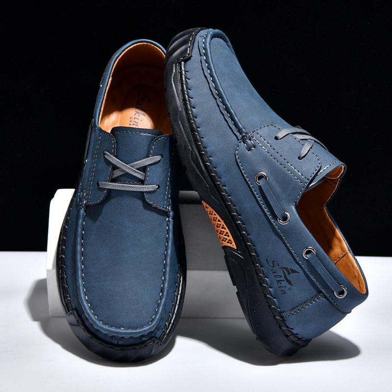 (💥Top Rated Choice)  Men’s Orthopedic Premium Handmade Leather Boat Shoes – Pressure Relief, Waterproof, Slip-Resistant, Wide Toe, Arch&Ankle Support for Everyday & Travel