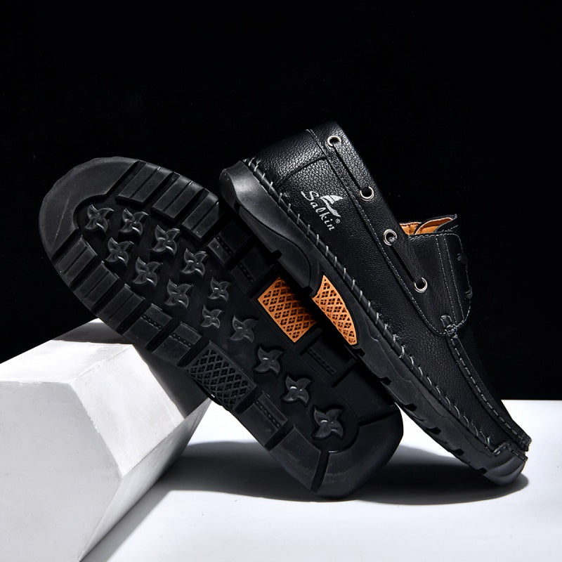 (💥Top Rated Choice)  Men’s Orthopedic Premium Handmade Leather Boat Shoes – Pressure Relief, Waterproof, Slip-Resistant, Wide Toe, Arch&Ankle Support for Everyday & Travel