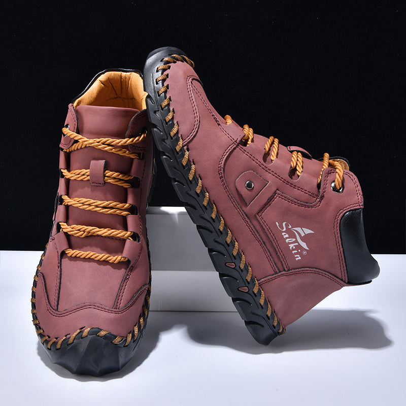 (🎁#8 Best Seller) Men’s Comfortable Orthopedic Leather Boots – Arch Support, Shock Absorbing, Wide Toe, Waterproof, Anti-Slip, Breathable, Lightweight & Handmade for Everyday & Outdoor Wear