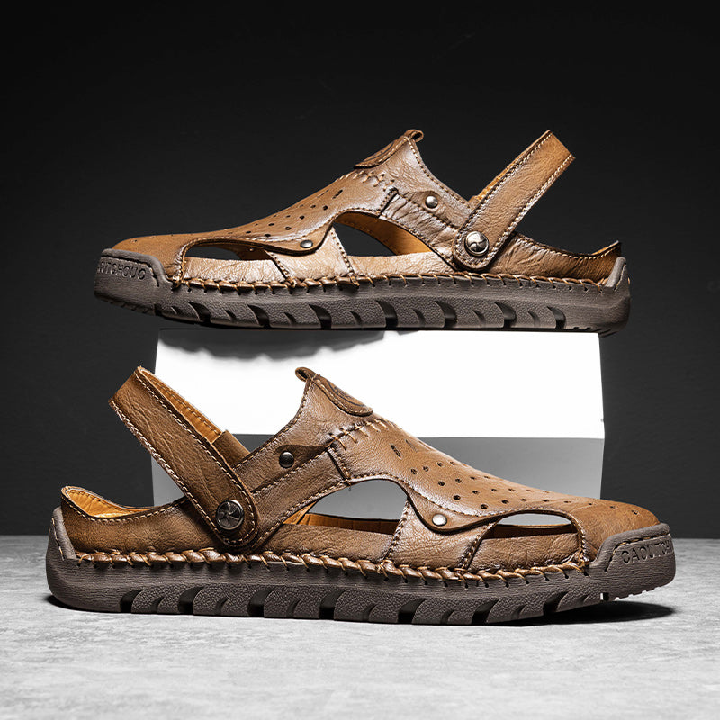 (⏰Limited Time Sale 70% OFF🔥)Men's Full-Grain Leather Sandals – Closed-Toe, Adjustable for Fishing & Gardening