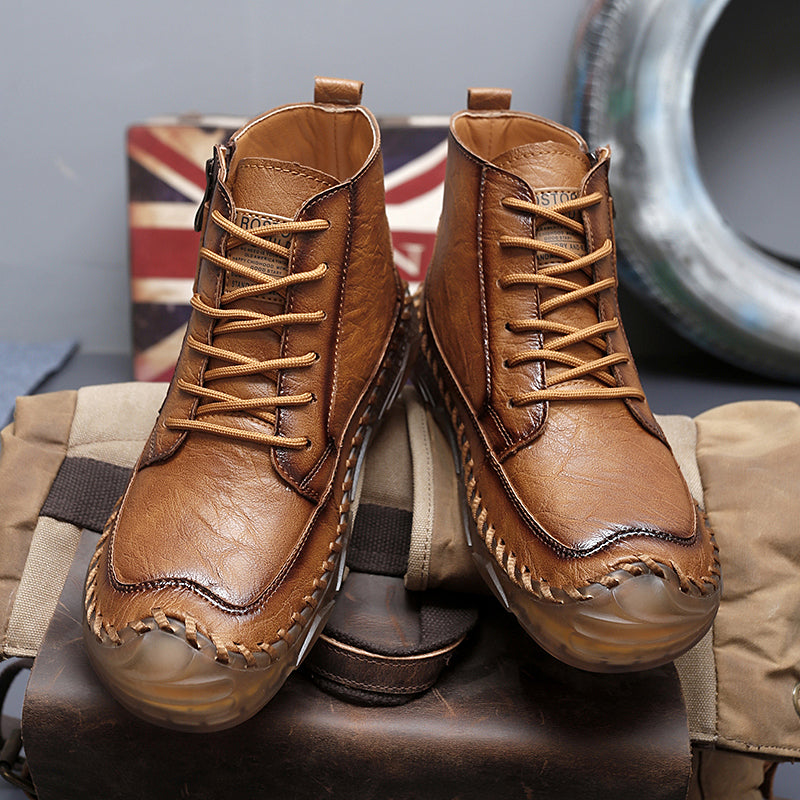 (⏰NOW ON: 70% OFF Sale! 🔥)Men’s Leather Work & Motorcycle Chukka Boots – Durable, Lightweight, Non-Slip Sole with Ankle Support for Long Rides & Long Days