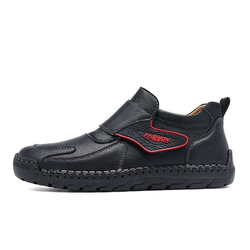 Mens Hand Stitching Leather Lace Up Ankle Boots Casual Vintage Non Slip Flats Arch Support Loafers for Hiking Walking Driving Chukka Boots