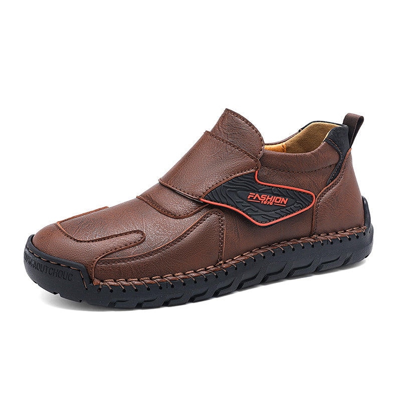 Mens Hand Stitching Leather Lace Up Ankle Boots Casual Vintage Non Slip Flats Arch Support Loafers for Hiking Walking Driving Chukka Boots