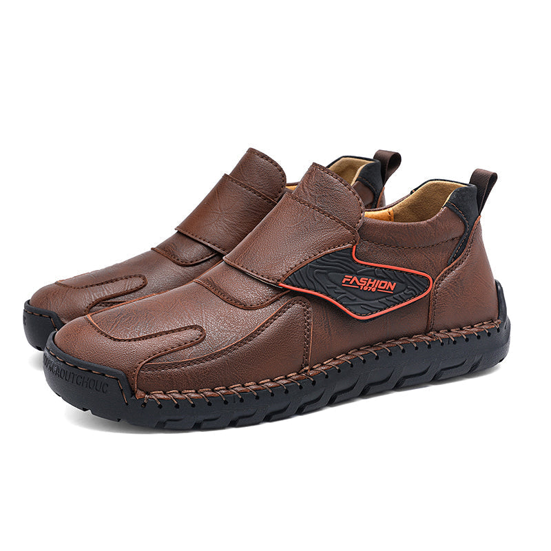 Mens Hand Stitching Leather Lace Up Ankle Boots Casual Vintage Non Slip Flats Arch Support Loafers for Hiking Walking Driving Chukka Boots