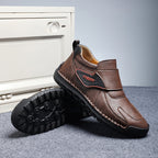 Mens Hand Stitching Leather Lace Up Ankle Boots Casual Vintage Non Slip Flats Arch Support Loafers for Hiking Walking Driving Chukka Boots
