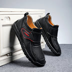 Mens Hand Stitching Leather Lace Up Ankle Boots Casual Vintage Non Slip Flats Arch Support Loafers for Hiking Walking Driving Chukka Boots